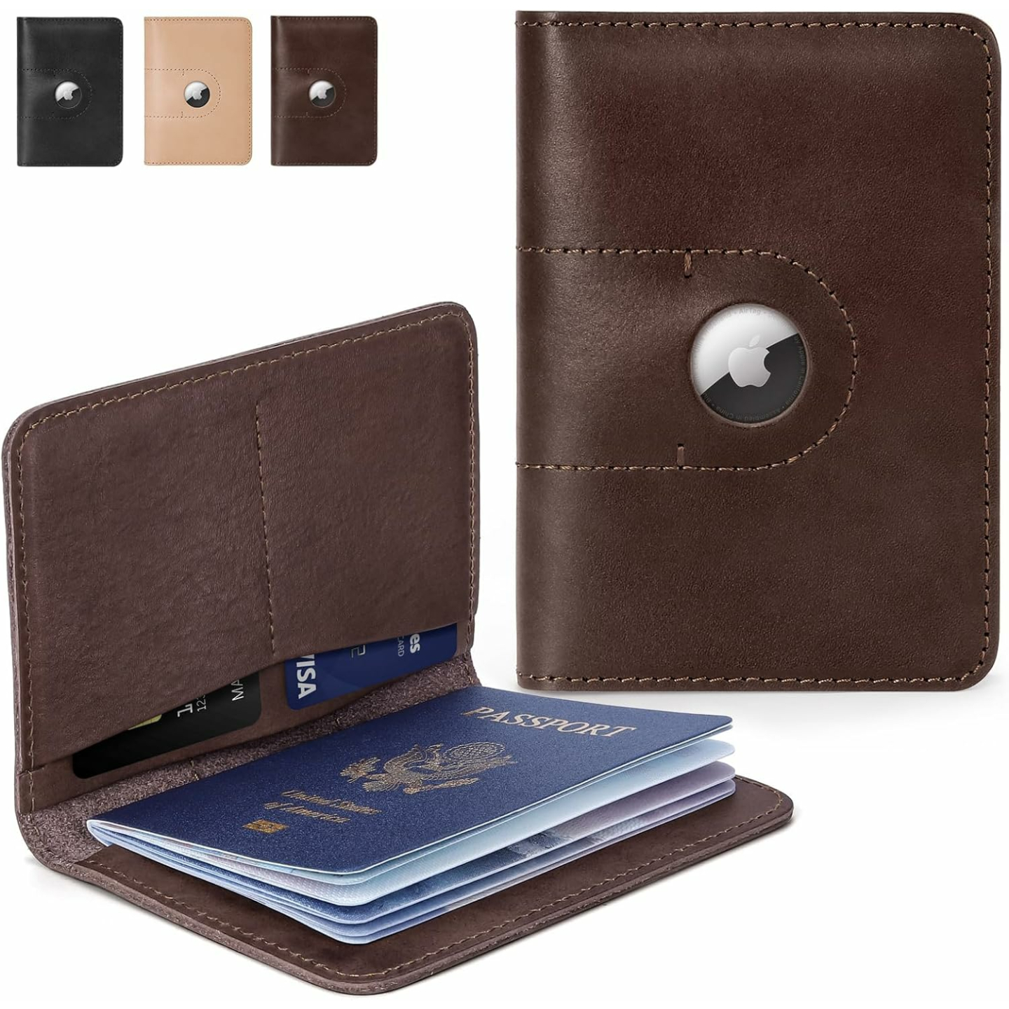 Leather Passport Holder with Airtag Slot - Travel Smart