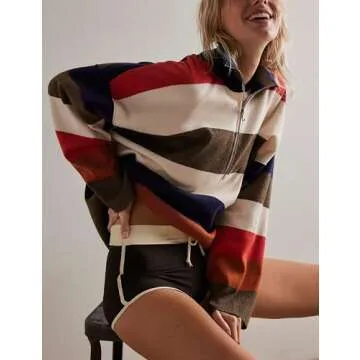 Megfie Quarter Zip Striped Oversized Sweater for Women