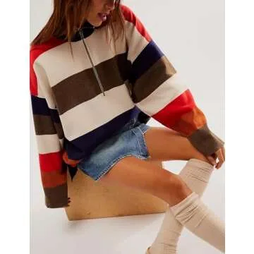 Megfie Quarter Zip Striped Oversized Sweater for Women