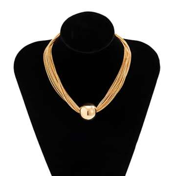 MSSIEJEW Chunky Choker Necklace Chunky Gold Choker Necklace Geometric Sphere Necklace Gold Thick Statement Necklace for Women (Gold)