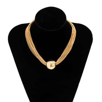 MSSIEJEW Chunky Choker Necklace Chunky Gold Choker Necklace Geometric Sphere Necklace Gold Thick Statement Necklace for Women (Gold)