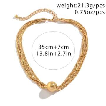 MSSIEJEW Chunky Choker Necklace Chunky Gold Choker Necklace Geometric Sphere Necklace Gold Thick Statement Necklace for Women (Gold)