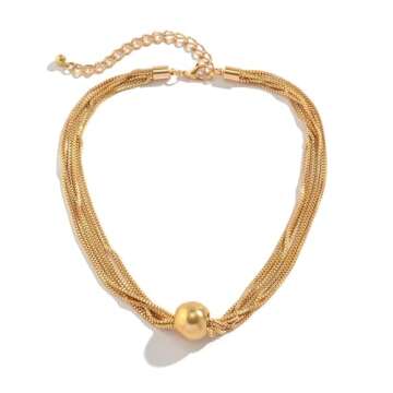 MSSIEJEW Chunky Choker Necklace Chunky Gold Choker Necklace Geometric Sphere Necklace Gold Thick Statement Necklace for Women (Gold)