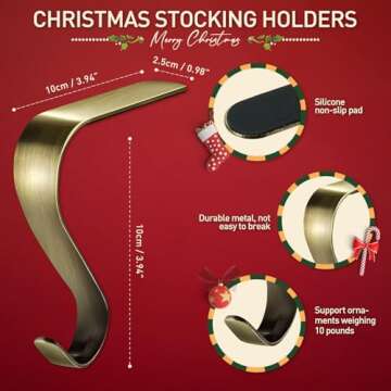 Edoneery Christmas Stocking Holders for Mantle with Silicone Anti-Slip Strips, Fireplace Mantel Stoc...