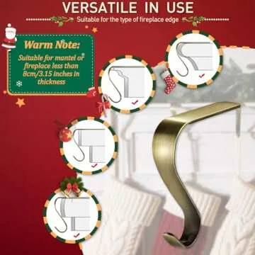 Edoneery Christmas Stocking Holders for Mantle with Silicone Anti-Slip Strips, Fireplace Mantel Stocking Hangers for Shelf, Garland Grips Hooks for Xmas & Family Party Decoration (Bronze, 4)