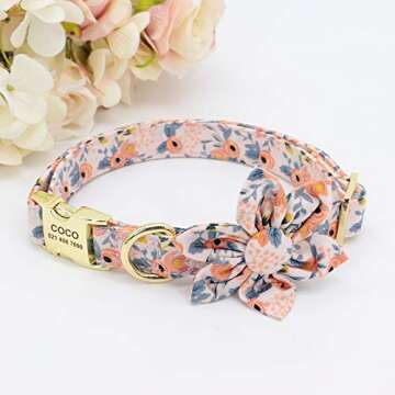 Beirui Custom Flower Girl Dog Collar for Female Dogs- Floral Pattern Engraved Pet Collars with Perso...
