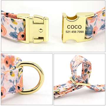 Beirui Custom Flower Girl Dog Collar for Female Dogs- Floral Pattern Engraved Pet Collars with Personalized Gold Buckle(Orange Pattern, S)
