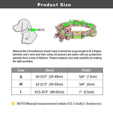 Beirui Custom Flower Girl Dog Collar for Female Dogs- Floral Pattern Engraved Pet Collars with Personalized Gold Buckle(Orange Pattern, S)