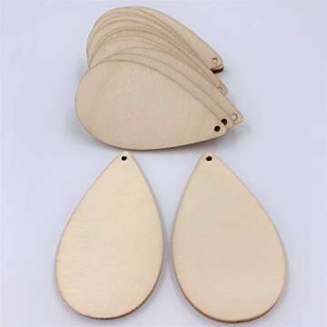 NUO RUI Unfinished Wood Teardrop Earring Pendant 2 1/2" x 1 3/8" Blanks Laser Cut Jewelry Shapes 25 Pieces