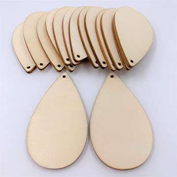 NUO RUI Unfinished Wood Teardrop Earring Pendant 2 1/2" x 1 3/8" Blanks Laser Cut Jewelry Shapes 25 Pieces