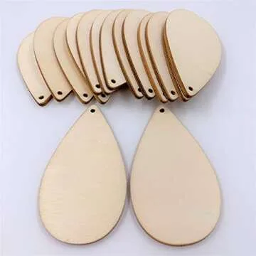 NUO RUI Unfinished Wood Teardrop Earring Pendant 2 1/2" x 1 3/8" Blanks Laser Cut Jewelry Shapes 25 Pieces