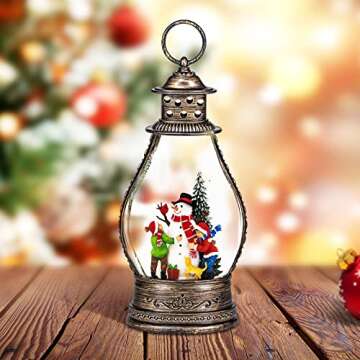 Christmas Snow Globes Lantern with Music,6H Timer Vintage Retro Glitter Snow Snow Globes Christmas w...