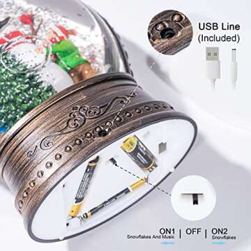 Christmas Snow Globes Lantern with Music,6H Timer Vintage Retro Glitter Snow Snow Globes Christmas with Music Box 8 Songs,Xmas Decor Gift with Snowman Decorations