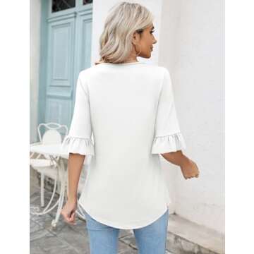 LOMON Women 3/4 Sleeve Shirts Dressy Casual V Neck Elbow Length Sleeve Tops Summer Business Blouses ...