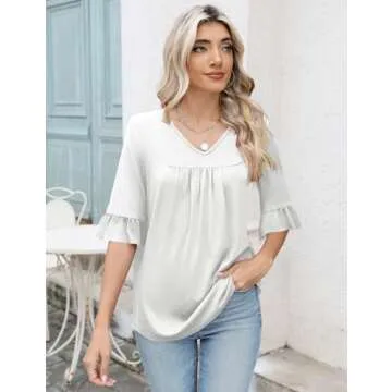 LOMON Women 3/4 Sleeve Dressy Casual V Neck Shirt