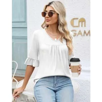LOMON Women 3/4 Sleeve Dressy Casual V Neck Shirt