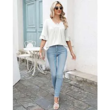 LOMON Women 3/4 Sleeve Dressy Casual V Neck Shirt