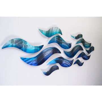 "Rip Tide" Modern Abstract Large Metal Wall Art Sculpture Metal Panels Blue Silver Painting Decor