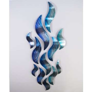 "Rip Tide" Modern Abstract Large Metal Wall Art Sculpture Metal Panels Blue Silver Painting Decor