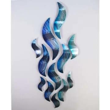 "Rip Tide" Modern Abstract Large Metal Wall Art Sculpture Metal Panels Blue Silver Painting Decor