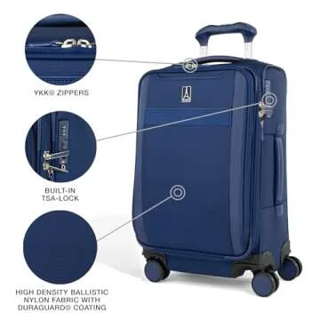 Travelpro VersaPack+ Lightweight Softside Expandable Carry on Luggage, 8 Spinner Suitcase, TSA Lock, Men and Women, Carry On 21-Inch, Estate Blue