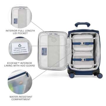 Travelpro VersaPack+ Lightweight Softside Expandable Carry on Luggage, 8 Spinner Suitcase, TSA Lock, Men and Women, Carry On 21-Inch, Estate Blue