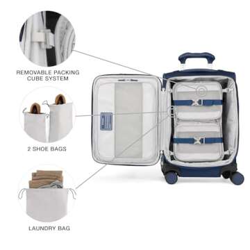 Travelpro VersaPack+ Lightweight Softside Expandable Carry on Luggage, 8 Spinner Suitcase, TSA Lock, Men and Women, Carry On 21-Inch, Estate Blue