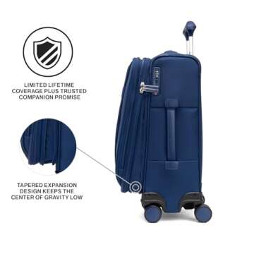 Travelpro VersaPack+ Lightweight Softside Expandable Carry on Luggage, 8 Spinner Suitcase, TSA Lock, Men and Women, Carry On 21-Inch, Estate Blue