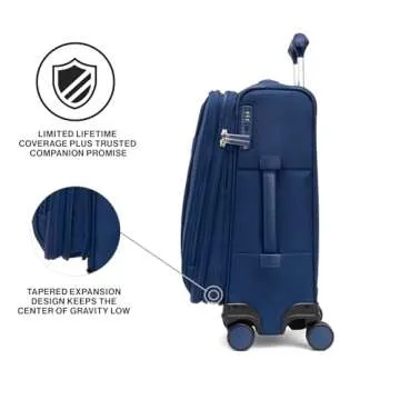 Travelpro VersaPack+ Lightweight Softside Expandable Carry on Luggage, 8 Spinner Suitcase, TSA Lock, Men and Women, Carry On 21-Inch, Estate Blue