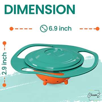CheemZ Toddler Gyro Bowl - Baby Magic Bowl - 360 for Kids Age 1 to 3 Years - Spill-Resistant with Lid and 360° Rotations - Mess-Free Snack Bowls in Green, Compact Size: 17 x 17 x 7cm