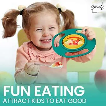 CheemZ Toddler Gyro Bowl - Baby Magic Bowl - 360 for Kids Age 1 to 3 Years - Spill-Resistant with Lid and 360° Rotations - Mess-Free Snack Bowls in Green, Compact Size: 17 x 17 x 7cm
