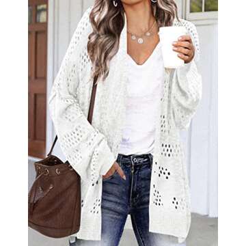HOTOUCH Womens Cardigans Lightweight for Spring White Crochet Long Sleeve Open Front Cardigan White ...