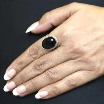 JEWELOPORIUM Black Onyx Silver Ring Size 12 for Women