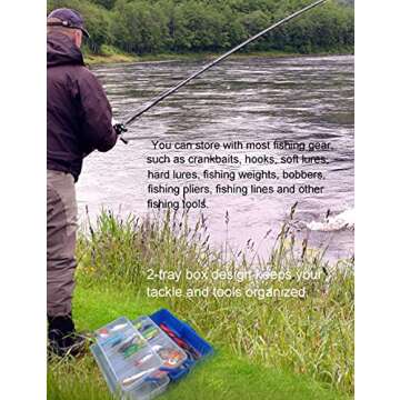 Avlcoaky Tackle Box Fishing Tackle Box Organizer Large Fishing Box with 2 Trays Kids Tackle Box Plastic Tacklebox