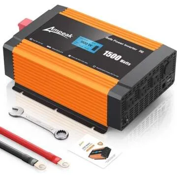 Ampeak 1500W Power Inverter&4AWG Battery Cable,6.2A Dual USB Ports 3AC Outlets Inverter DC 12V to AC...