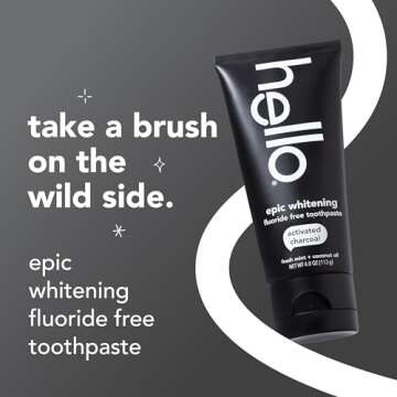Hello Activated Charcoal Toothpaste, Fluoride Free with Activated Charcoal, Teeth Whitening Toothpas...