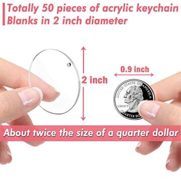 Audab Acrylic Keychain Blanks - 50 Clear Circle Discs for Crafting DIY Projects