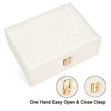 Voova Jewelry Box Organizer for Women Girls, 2 Layer Large Men Jewelry Storage Case, PU Leather Display Jewellery Holder with Removable Tray for Necklace Earrings Rings Bracelets, Vintage Gift, White