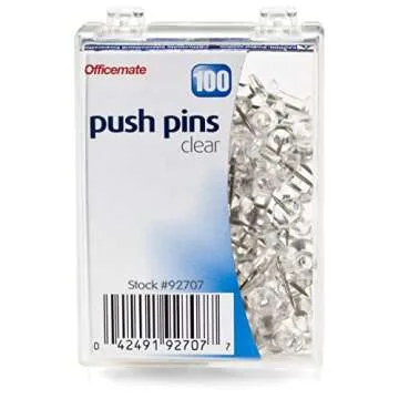 Officemate Push Pins in Reusable Box, Clear, Box of 100 (92707)