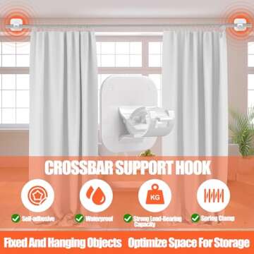 Adhesive Curtain Rods No Drilling Holder,No Drill Curtain Rod Brackets,Renter Friendly Curtain Hooks...