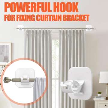Adhesive Curtain Rods No Drilling Holder,No Drill Curtain Rod Brackets,Renter Friendly Curtain Hooks for Hanging Drapes,Over Blinds for Dorm Apartment Kitchen Bedroom Home Bathroom