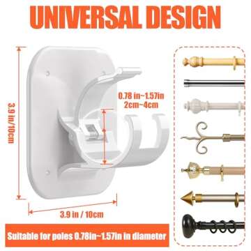 Adhesive Curtain Rods No Drilling Holder,No Drill Curtain Rod Brackets,Renter Friendly Curtain Hooks for Hanging Drapes,Over Blinds for Dorm Apartment Kitchen Bedroom Home Bathroom
