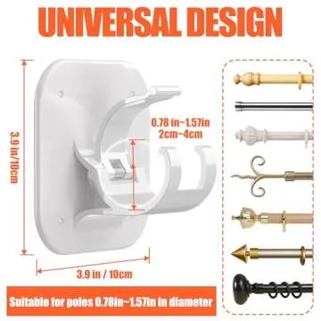 Adhesive Curtain Rods No Drilling Holder,No Drill Curtain Rod Brackets,Renter Friendly Curtain Hooks for Hanging Drapes,Over Blinds for Dorm Apartment Kitchen Bedroom Home Bathroom