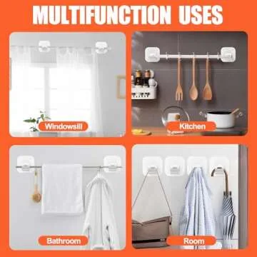 Adhesive Curtain Rods No Drilling Holder,No Drill Curtain Rod Brackets,Renter Friendly Curtain Hooks for Hanging Drapes,Over Blinds for Dorm Apartment Kitchen Bedroom Home Bathroom