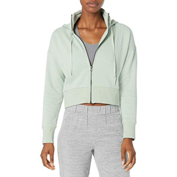 Core 10 Women's Cropped Fleece Zip-Up Hoodie in Mint Green