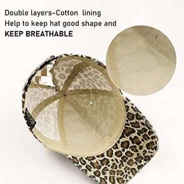 Womens Washed Distressed Cotton Baseball Caps High Messy Bun Criss Cross Ponytail Unconstructed Dad Hats Girls Sun Hat (02-Full Cotton Leopard)