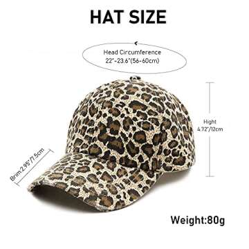 Womens Washed Distressed Cotton Baseball Caps High Messy Bun Criss Cross Ponytail Unconstructed Dad Hats Girls Sun Hat (02-Full Cotton Leopard)