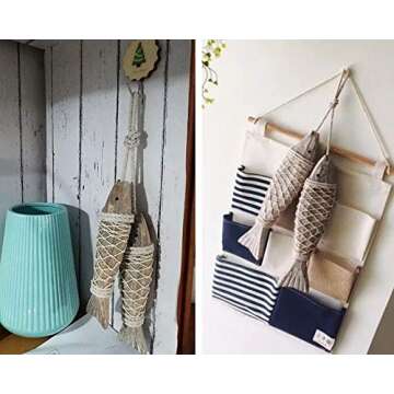 Antique Wood Fish Decor Ornament Wall Hanging Wooden Fish Decorations for Home Nautical Theme