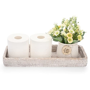 Sumnacon 16 Inch Rattan Bathroom Vanity Tray - Decorative Wicker Toilet Tank Tray for Paper Hand Tow...