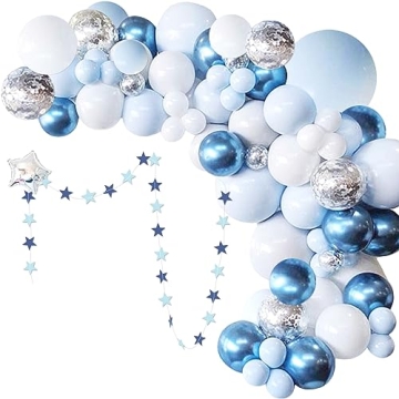 Blue Balloon Garland Arch Kit, Metallic Blue White and Silver Confetti Latex Balloons for Baby Showe...